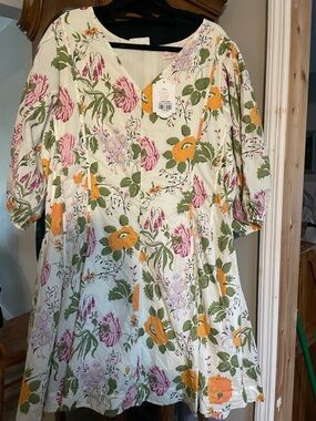 Ivy City Co Cream Dress with Yellow, Pink & Green Floral Print